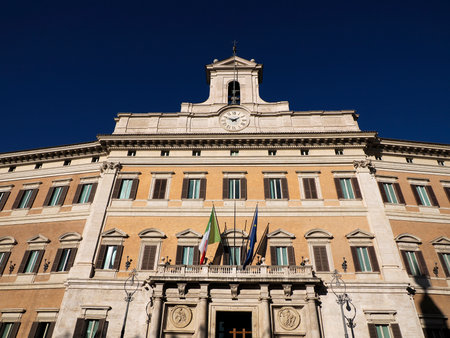 the Sign of montecitorio place rome detail, italyの写真素材