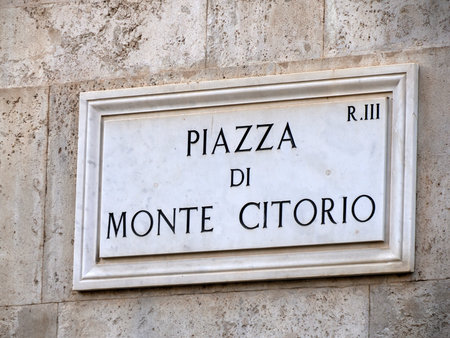 the Sign of montecitorio place rome detail, italyの写真素材