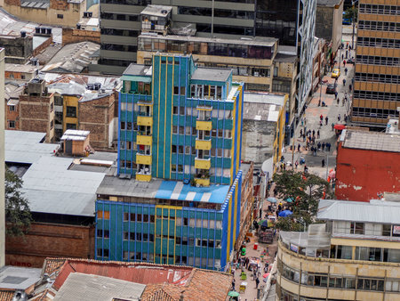 the Candelaria historic downtown district, Bogota colombiaの写真素材