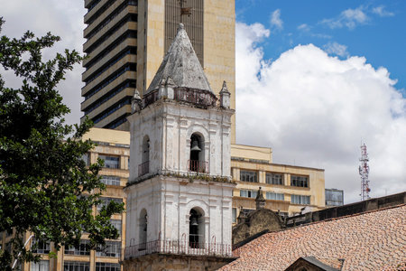 Church Iglesia De San Francisco the Candelaria historic downtown district, Bogota colombiaの写真素材