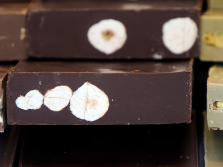 Italian sweet chocolate nougat detail in tuscanyの写真素材