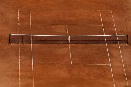 A tennis red field aerial no peopleの写真素材