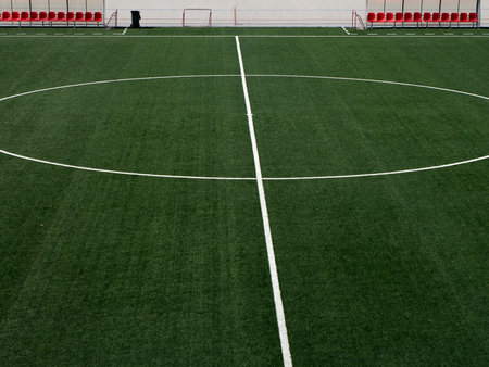 Soccer field synthetic grass detailの写真素材