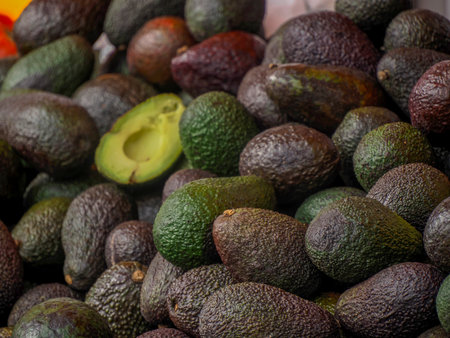 many Avocados in provence France market detailの写真素材