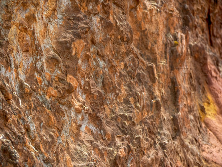 Detail of colored rocks in the Ocher canyon valley massif in Provence France Rousillon areaの写真素材