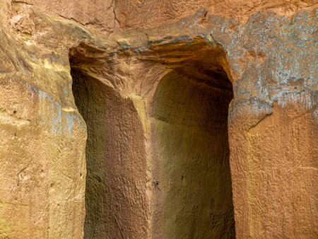 Entrance of Mines Bruoux The Ocher Mine in Canyon valley massif in Provence Franceの写真素材