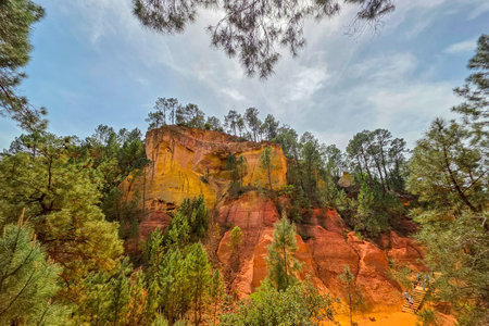 The Ocher canyon valley massif in Provence Franceの写真素材