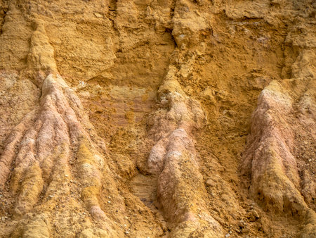 Detail of rocks in The Ocher canyon valley massif in Provence Franceの写真素材