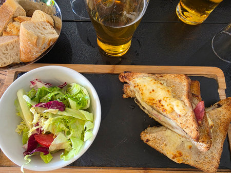 A croque monsieur typical French plateの写真素材