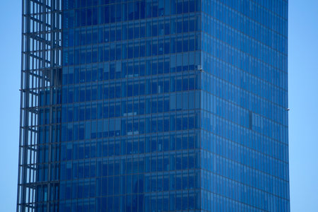 Turin Italy modern skyscraper detail lingotto district view in blueの写真素材