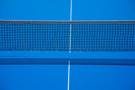A blue ping pong table net detailの写真素材
