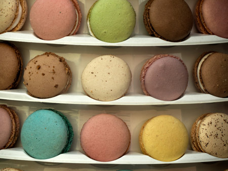 Colorful Tasty macaroons many flavors detailの写真素材