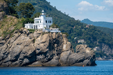The Portofino lighthouse view from the seaの写真素材