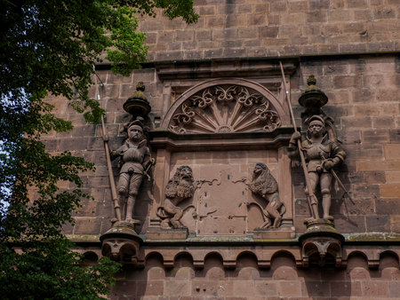 Entrance gate Sculpture detail of Ancient Heidelberg medieval castle in Germanyの写真素材