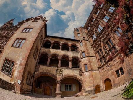 View of the Ancient Heidelberg medieval castle in Germanyの写真素材