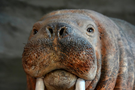 A Walrus stuffed animal close up display