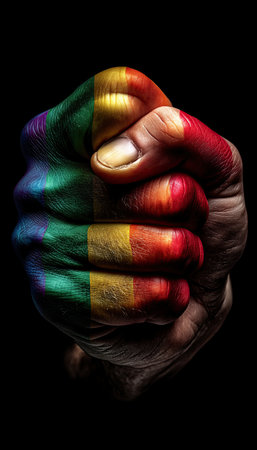 A Rainbow flag colors closed punch isolated on black backgroundの素材