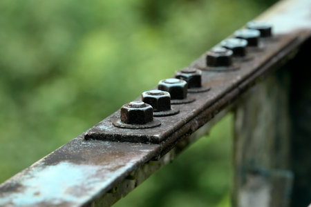 rusted iron bridge cables detail in amazon puerto narino colombiaの写真素材