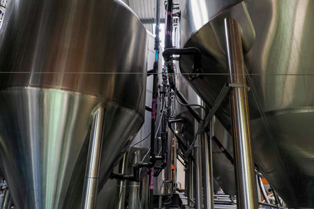 A modern beer brewery machines detail close up