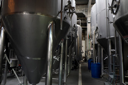 A modern beer brewery machines detail close up