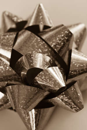 Close-up of a gift bow with black and white effectの写真素材