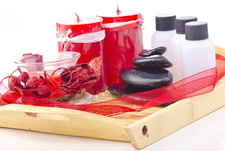 group of spa concept with aroma candle on white background の写真素材