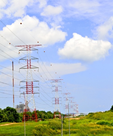 Electrical tower line with skyの写真素材
