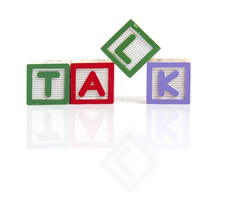Talk letters on wooden blocks の写真素材