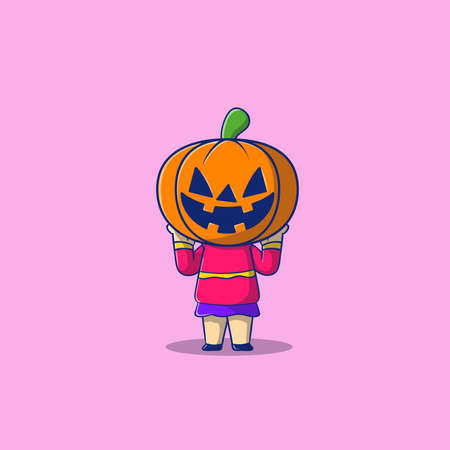 Halloween illustration of Girl using pumpkins helmet vector icon.のイラスト素材