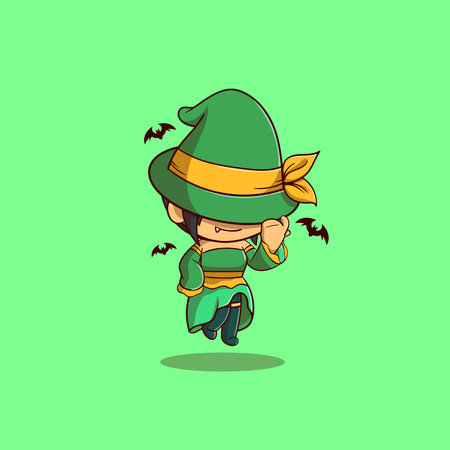 Halloween illustration wizard using green uniform vector icon illustrationのイラスト素材