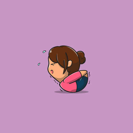 Cute girl doing yoga poses touching back foot, woman Icon Concept Isolated Premium Vector. Flat Cartoon Styleのイラスト素材