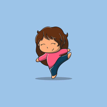 long hair girl training yoga vector icon illustration, people Sport Icon Concept Isolated Premium Vector. Flat Cartoon Styleのイラスト素材