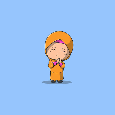 Girl thanksgiving Muslim a religion vector icon illustration using muslim dressのイラスト素材