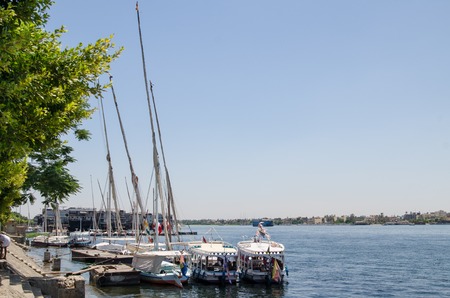In the photo Luxor, Egypt, July 23 2014. Boats on the Nile.のeditorial素材