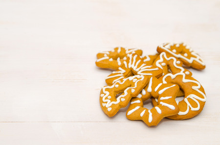 Homemade christmas cookies on wooden tableの写真素材