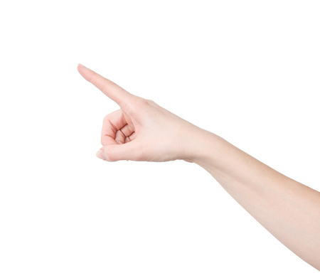 isolated female hand touching or pointing at somethingの写真素材