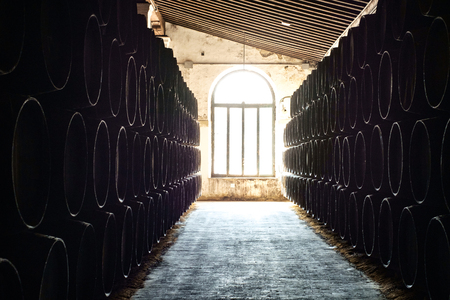 Old sherry barrels in Jerez bodega, Spain