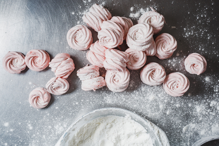 Cooking strawberry pink marshmallows in a professional kitchenの写真素材