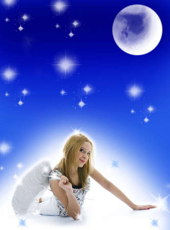 Beautiful woman with wings on isolated backgroundの写真素材