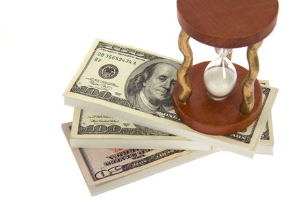  Dollar and hourglass on white background