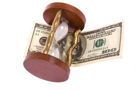  Dollar and hourglass on white background