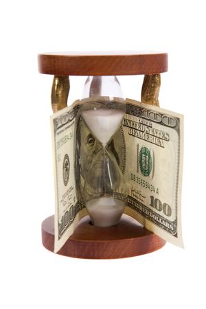  Dollar and hourglass on white background