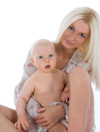 happy mother with baby over whiteの写真素材