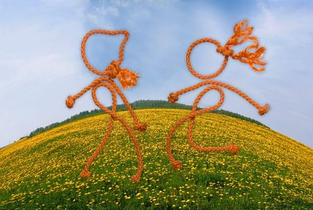 The man jumping on a lawnの写真素材