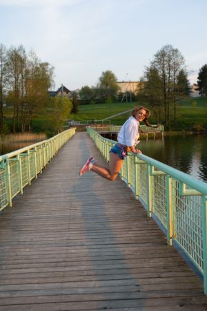 Portrait young girl on sunsetの写真素材