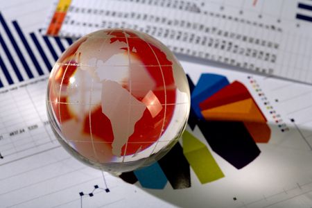 Diagram and glassy globe.Finances conceptの写真素材