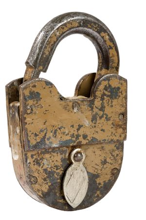  old padlock isolated on white backgroundの写真素材