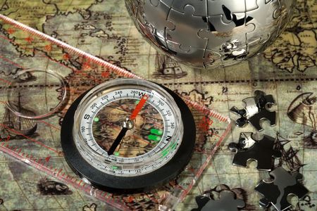 Compass on the old map. Concept travel.の写真素材