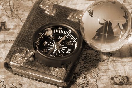 Compass on the old map. Concept travel.の写真素材
