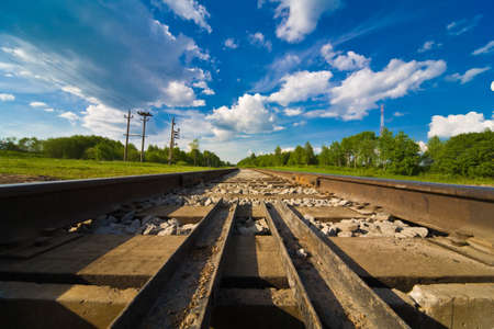 railway among a fieldsの写真素材